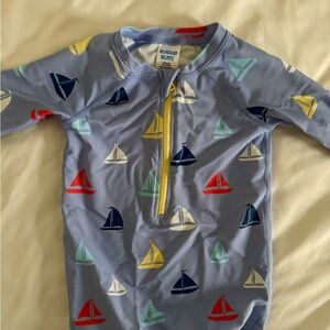 Rugged Butts 3-6 mo Swim Rash Guard - Blue with Multicolor Sailboats